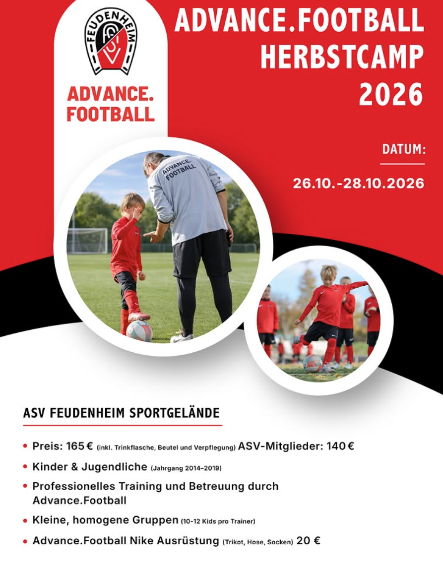 Plakat zum ADVANCE.FOOTBALL Herbstcamp 2026 beim ASV Feudenheim